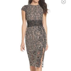 Bronx And Banco Black Lace Geisha Short Sleeve Sheath Dress Small